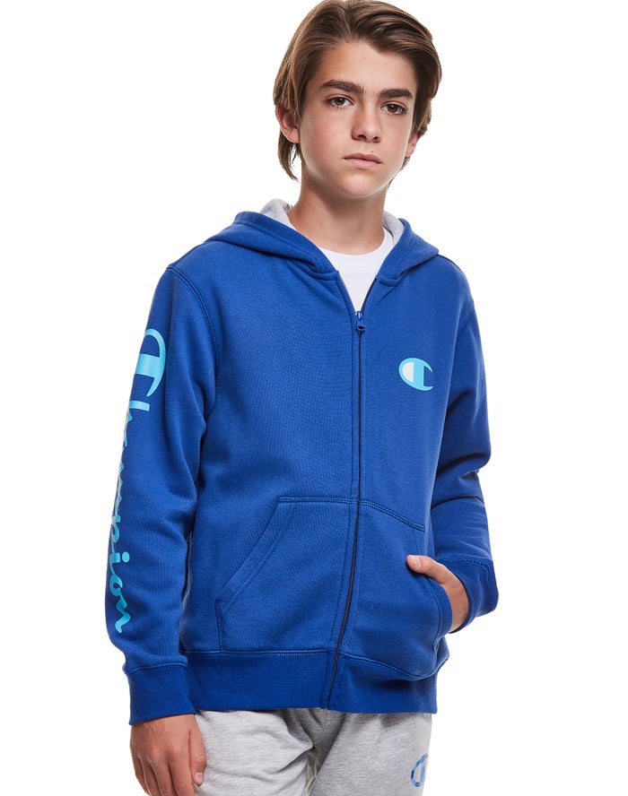 Champion Hoodie Jongens - Blauw - Fleece Zip C Script ( 240715-CIP )